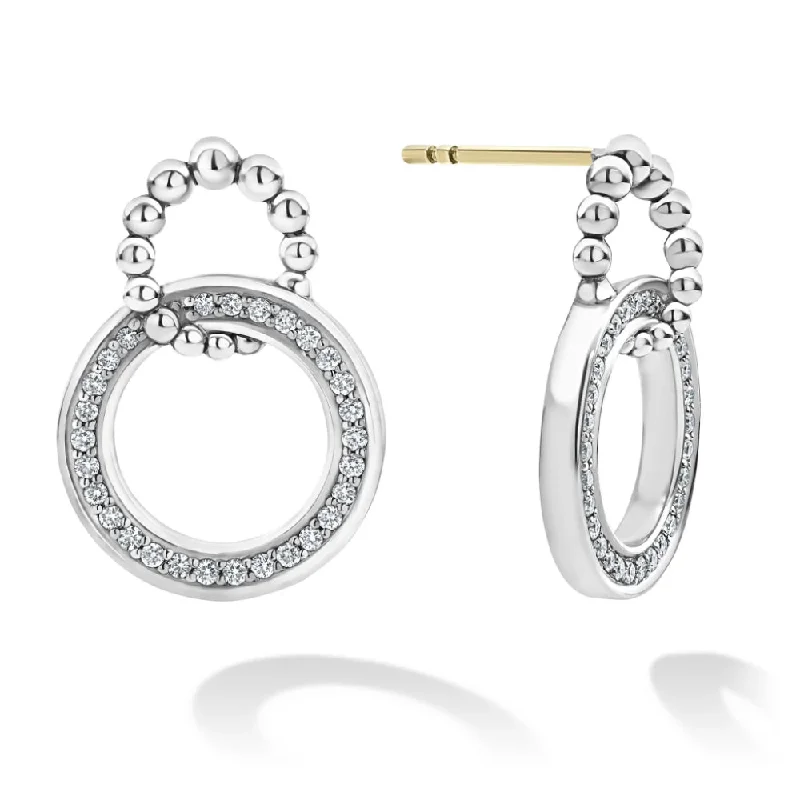 Vintage charm earrings-Lagos Double Circle Diamond Caviar Earrings