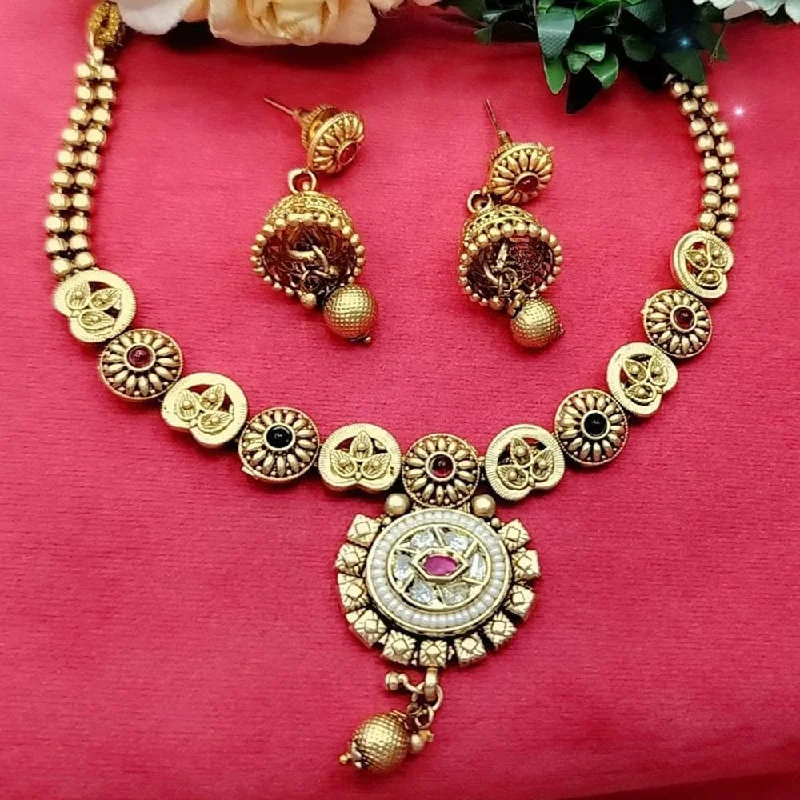 Zodiac charm necklaces-Manisha Jewellery Gold Plated Pota Stone Necklace Set