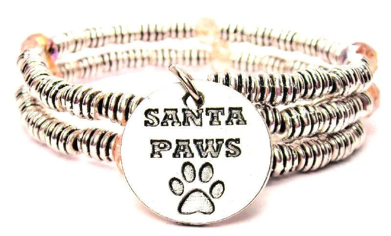 Nine-link bangles-Santa Paws With Paw Print Curly Coil Wrap Style Bangle Bracelet