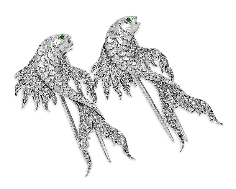 Hand-shiny brooch-Pair of Diamond Fish Brooches