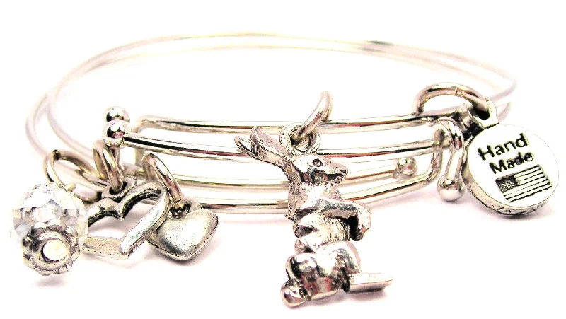 Leaf charm bangles-Side View Rabbit Expandable Bangle Bracelet Set