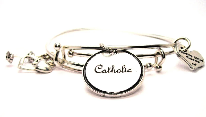 Sleek gem bangles-Catholic Circle Expandable Bangle Bracelet Set