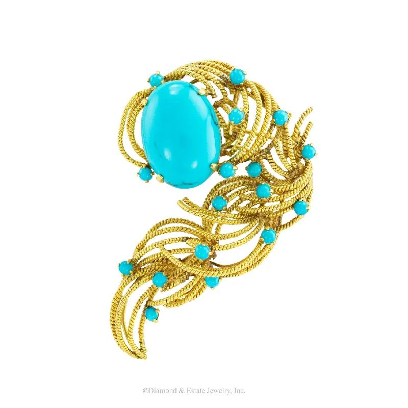 Gothic style brooch-Turquoise Yellow Gold Brooch Pendant