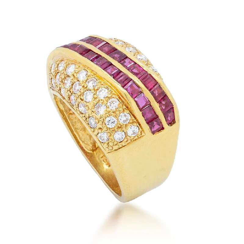 Reed style rings-Ruby Parallels & Diamond Pave Ring