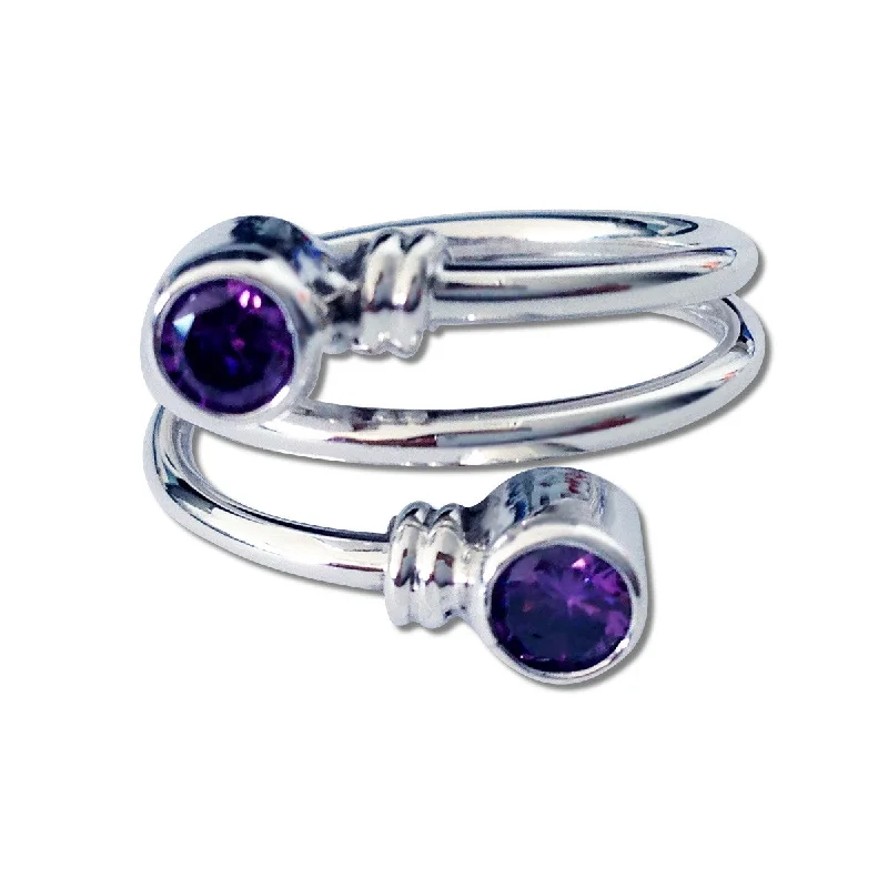 Petite flower rings-Curly CZ Ring - Purple