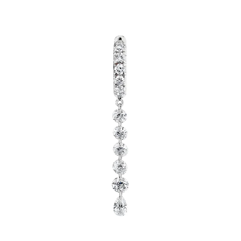 Glittering crystal earrings-Medium Pierced Diamond Dangle Hoops | Ready to Ship