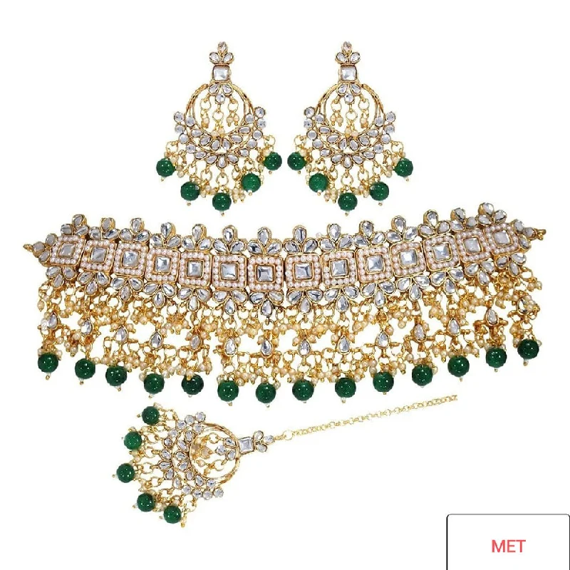 Mixed metal necklaces-Lucentarts Jewellery Kundan Stone Gold Plated Necklace Set