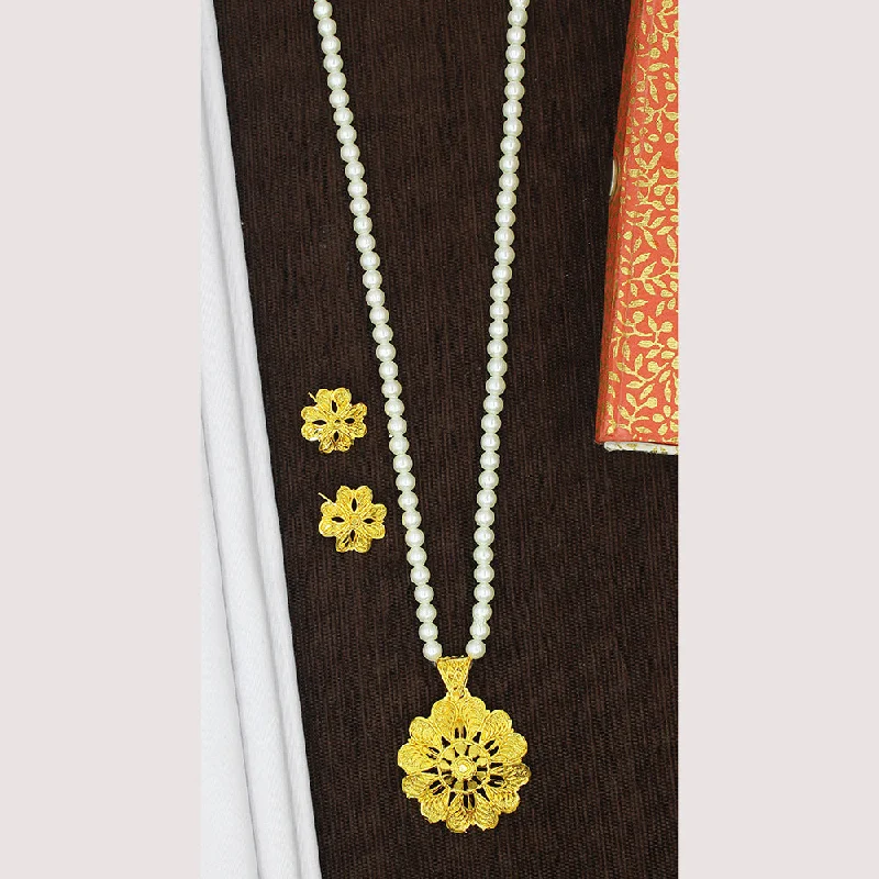 Vintage bead necklaces-Mahavir Gold Plated Pearl Necklace Set