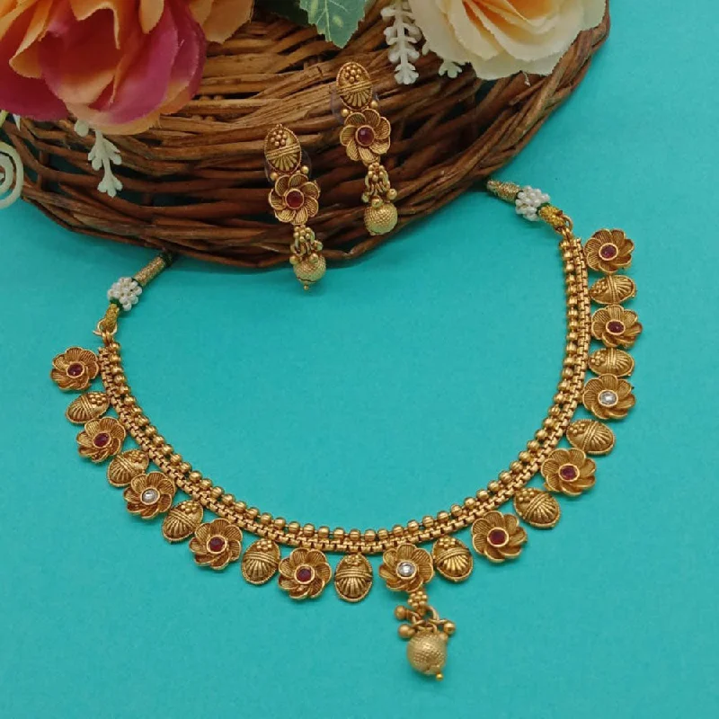 Mist bead necklaces-Sai Fashion Gold Plated Pota Stone Necklace Set