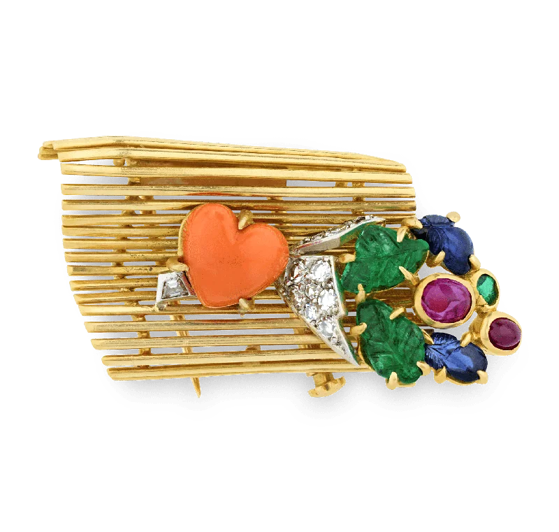 Subtle filigree brooch-Cartier Tutti Frutti Lovers' Bench Brooch