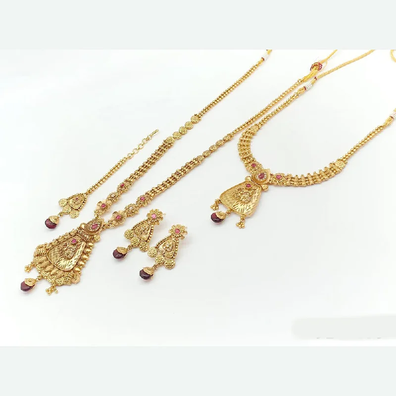 Spinel necklaces-Rani Sati Jewels Gold Plated Pota Stone Double Necklace Set