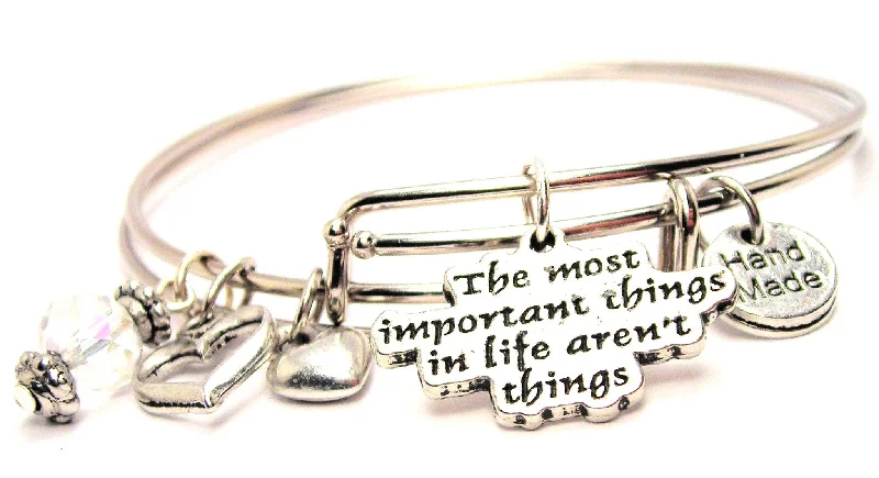 Raven feather bangles-The Most Important Things In Life Arent Things Expandable Bangle Bracelet Set