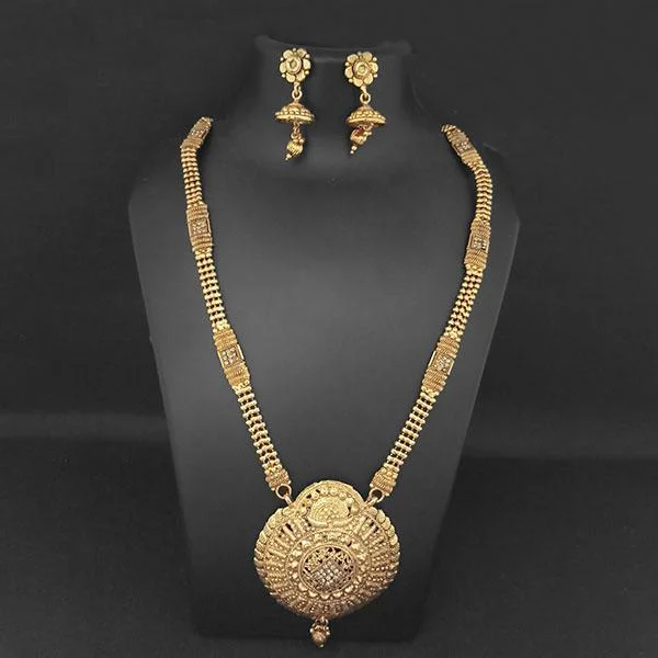 Bead-twisted necklaces-Kriaa Gold Plated Brown Austrian Stone Necklace Set - 1109857A