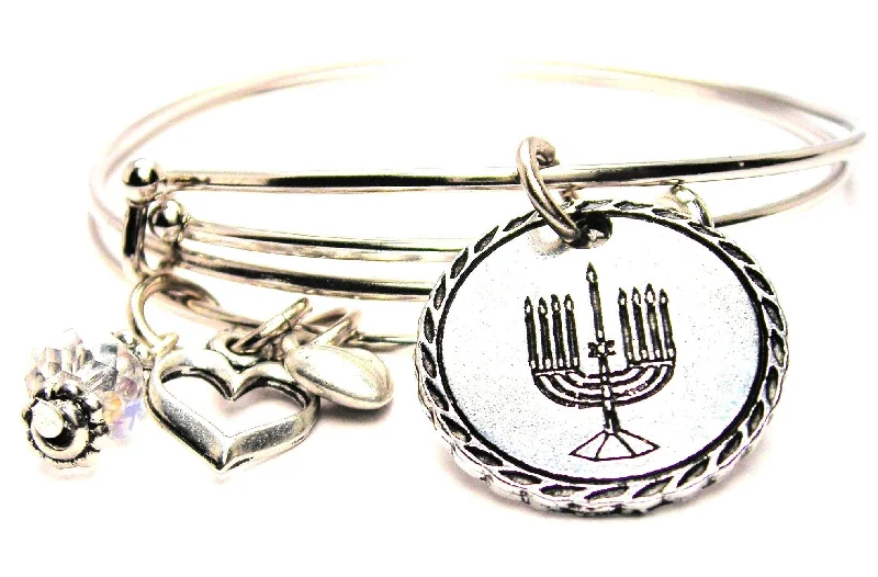 Matte link bangles-Menorah Circle Expandable Bangle Bracelet Set