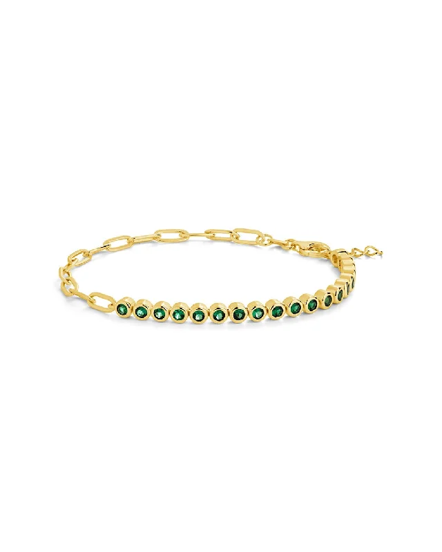 Curved charm bangles-Emerald CZ Tennis & Chain Bracelet