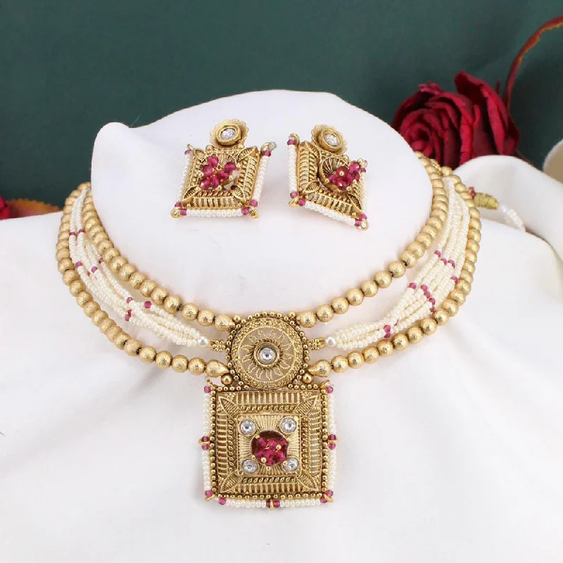 Oval charm necklaces-Manisha Jewellery Gold Plated Traditional Necklace Set