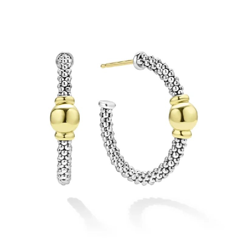 Subtle drop earrings-Lagos Signature Caviar Two-Tone Station Hoop Earrings