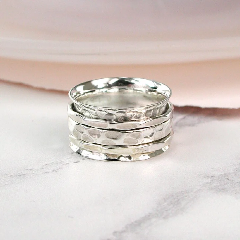 Minimal silver rings-POM Sterling Silver Simple Hammered Spinning Ring