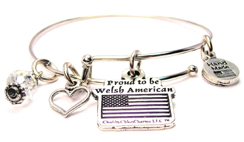 Bead charm bangles-Proud To Be Welsh American Expandable Bangle Bracelet