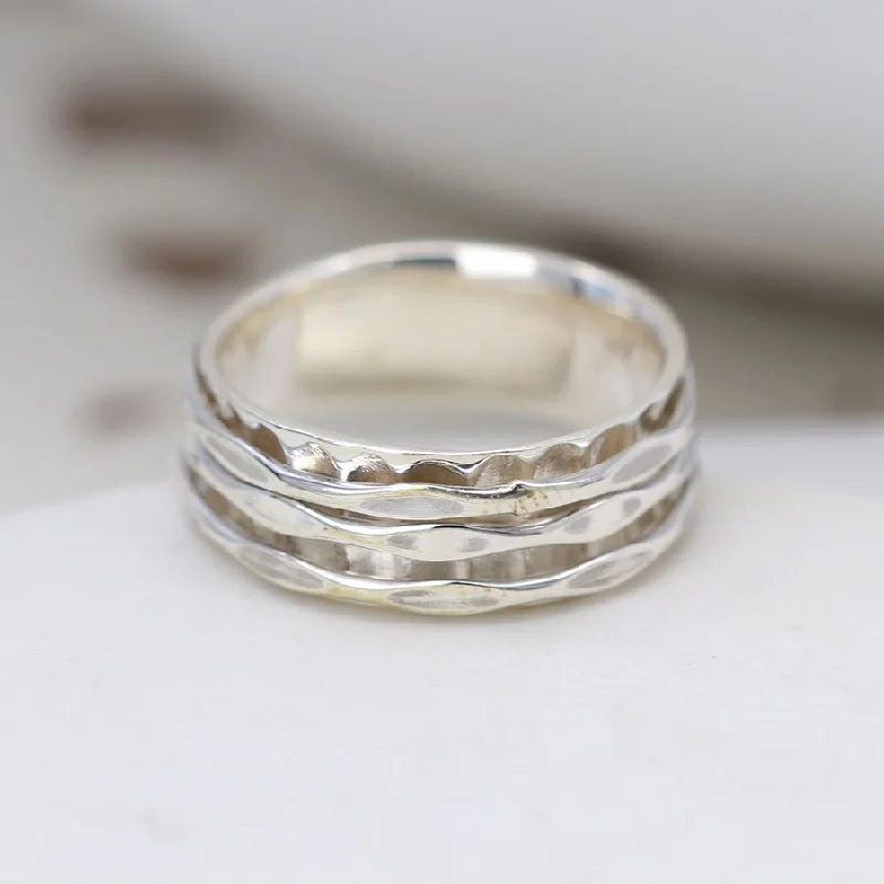 Satin band rings-POM Sterling Silver Ring with Hammered Spinning Bands