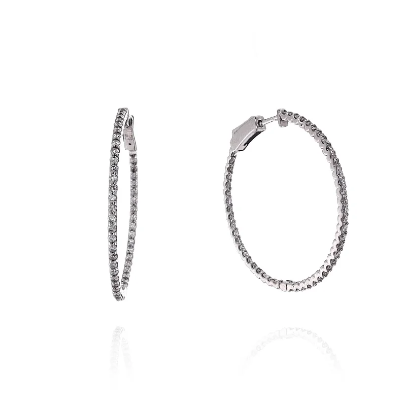 Reef design earrings-14k White Gold In and Out U-Prong Diamond Hoop Earrings