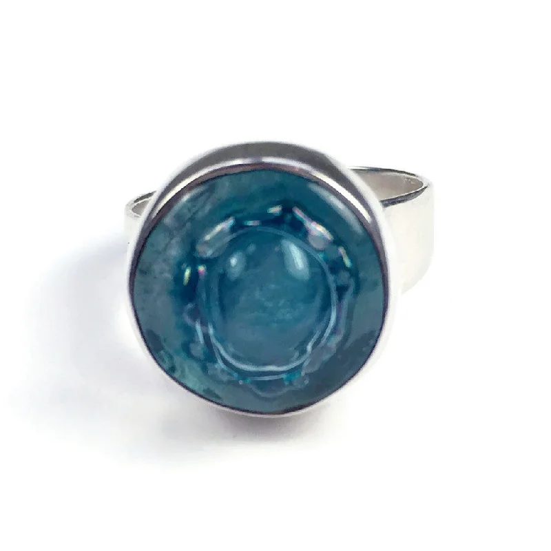 Fine dot rings-Round Blown Glass Ring - Aqua