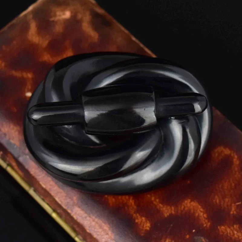 Fine pearl brooch-Antique Victorian Carved Whitby Jet Lovers Knot Brooch