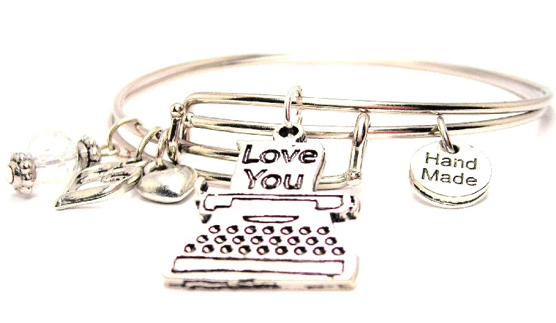 Spirit eye bangles-Typewriter With Love Letter Expandable Bangle Bracelet Set