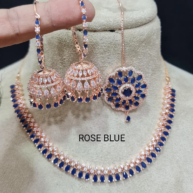 Thin yarn necklaces-Manisha Jewellery Rose Gold Plated AD Stone Necklace Set