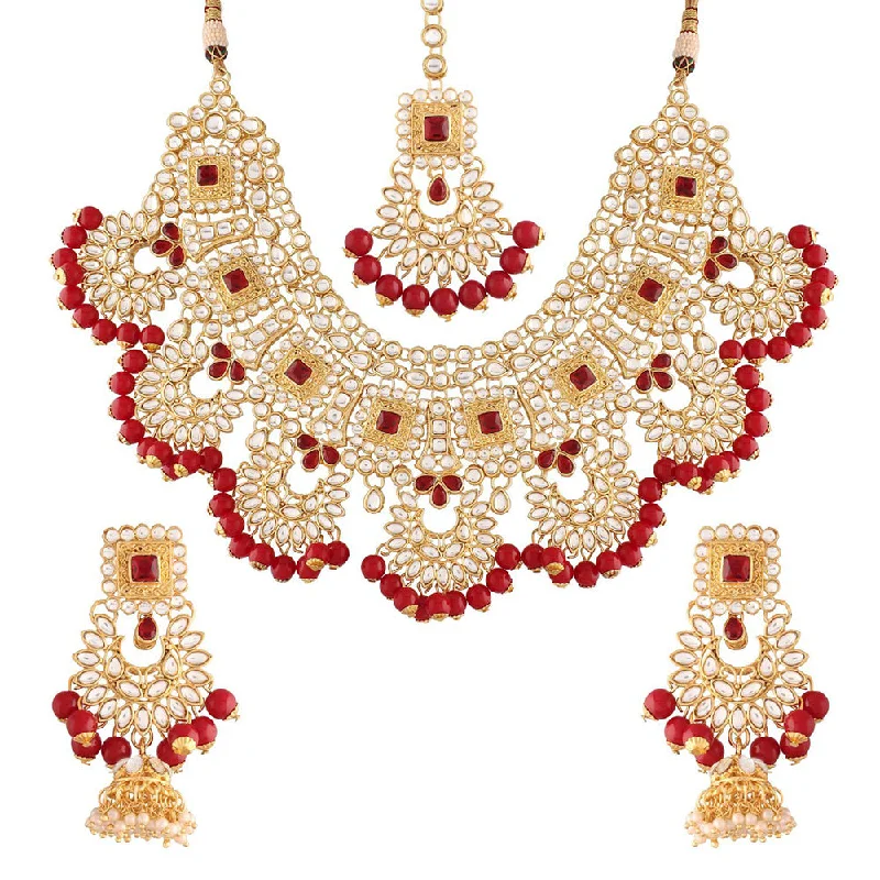 Surf motif necklaces-Etnico 18K Gold Plated Traditional Handcrafted Faux Kundan & Stone Studded Bridal Choker Necklace Jewellery Set For Women (IJ026M)