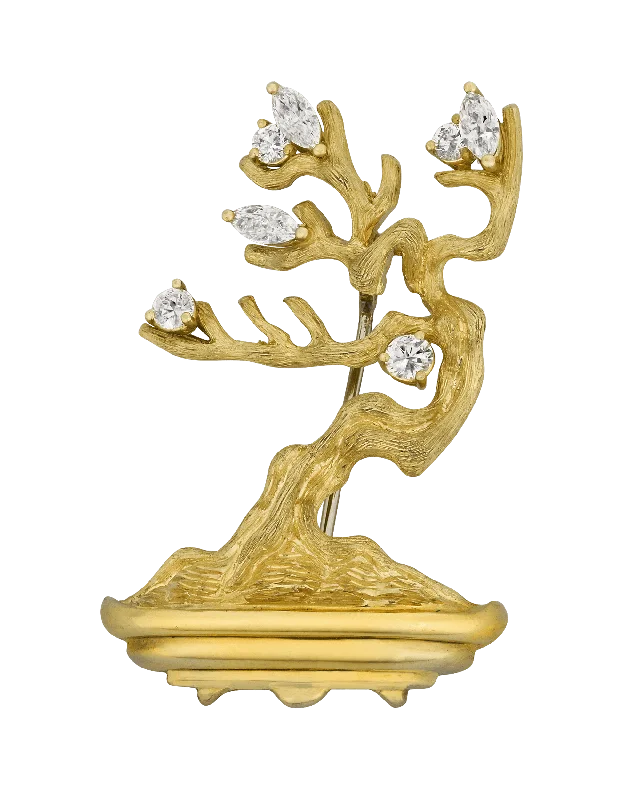 Pure star brooch-Henry Dunay Gold and Diamond Bonsai Tree Brooch