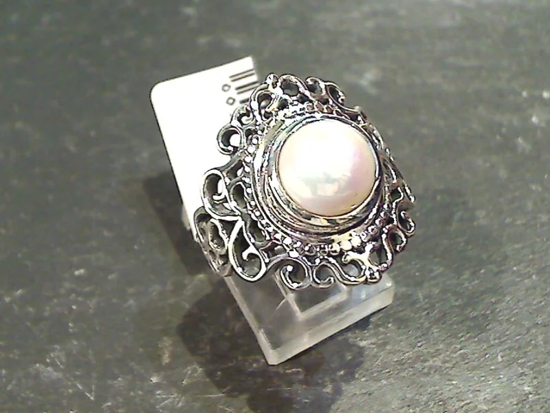 Rough texture rings-Size 6 Pearl, Sterling Silver Ring