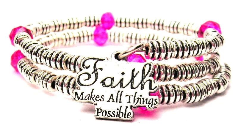 Pure eternity bangles-Faith Makes All Things Possible Curly Coil Wrap Style Bangle Bracelet