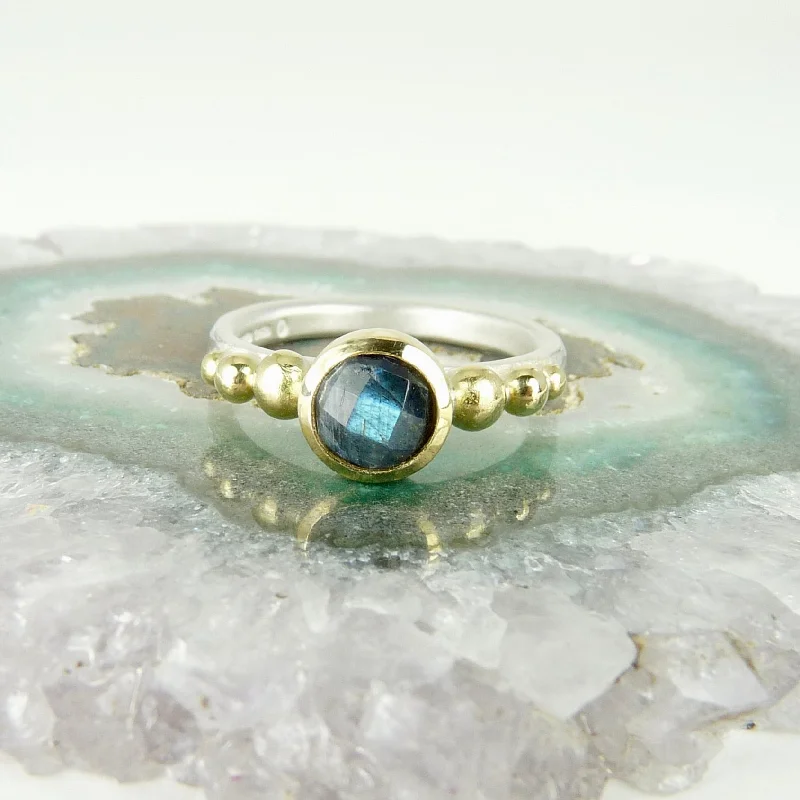 Dusk gothic rings-Labradorite Tourmaline Granulation ring