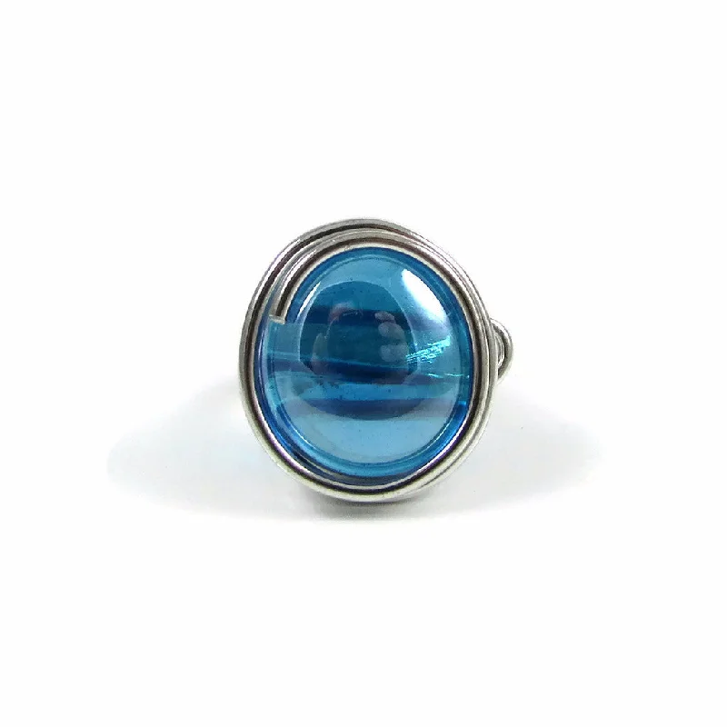 Sleek modern rings-Infinity Glass Ring - Turquoise Crystal Iridescent