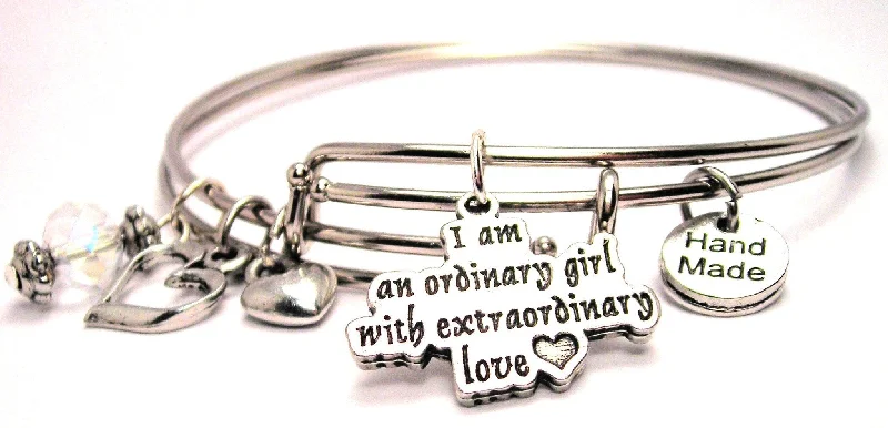 Bold cuff bangles-I Am An Ordinary Girl With Extraordinary Love Expandable Bangle Bracelet Set