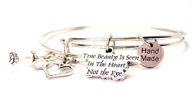 Surf motif bangles-True Beauty Is Seen In The Heart Not The Eye Expandable Bangle Bracelet Set