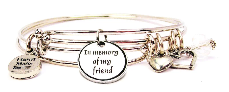 Oval charm bangles-In Memory Of My Friend Expandable Bangle Bracelet Set