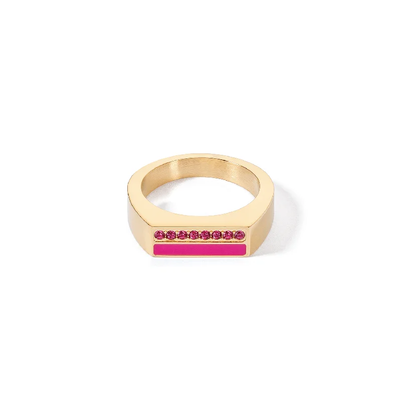 Oval shape rings-Coeur De Lion Gold and Pink Crystal Stripes Square Ring