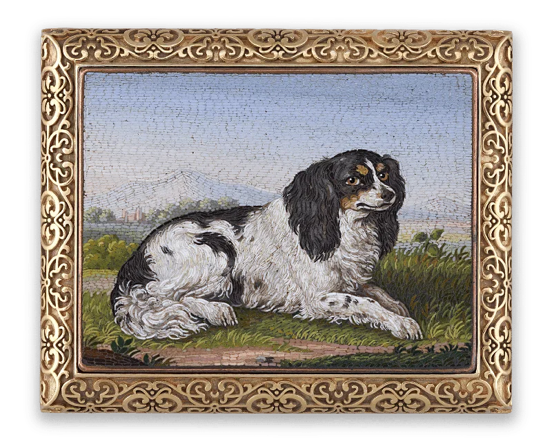 Warm wood brooch-Cavalier King Charles Spaniel Micromosaic Brooch