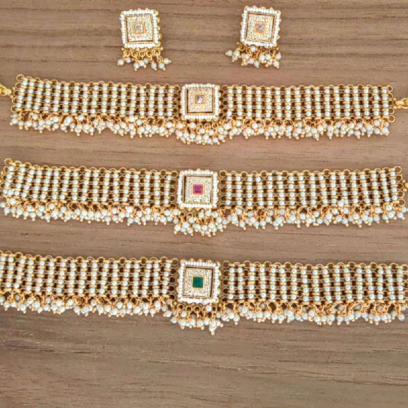 Neat-line necklaces-Manisha Jewellery Gold Plated AD Stone And Pearl Necklace Set