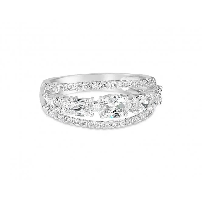 Astro theme rings-Park Lane Rhodium Plated Ring with 3 Bands of Cubic Zirconia Stones