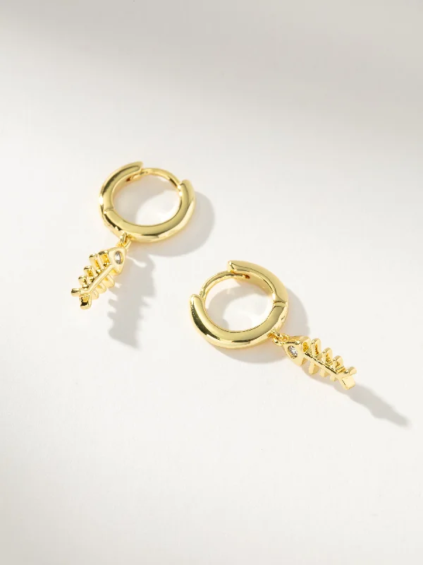 Topaz stone earrings-Fish Bone Huggie Earrings