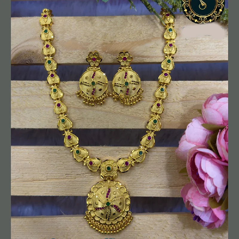 Spiral braid necklaces-Siara Collections Forming Gold Plated Pota Stone Long Necklace Set