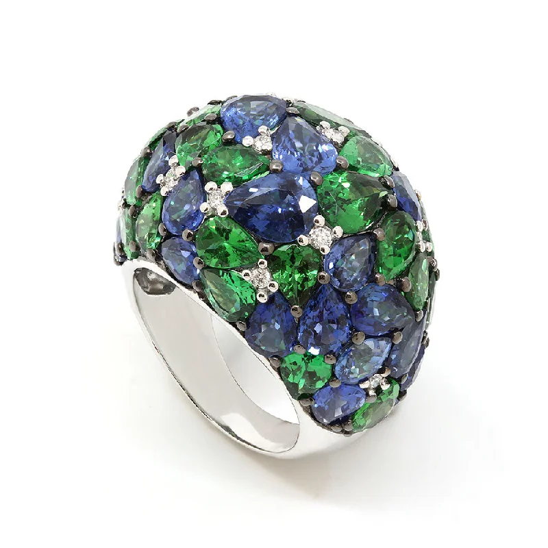 Bear motif rings-Sapphire & Tsavorite Dome Cocktail Ring