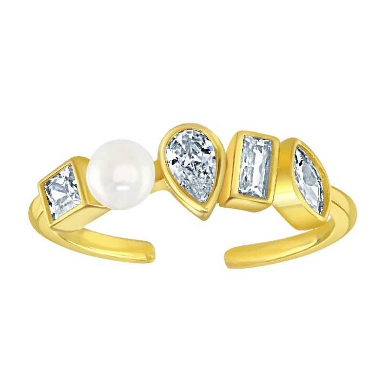 Coiled cord rings-Gold Vermeil Pearl Cubic Zirconia Multi Shape Ring