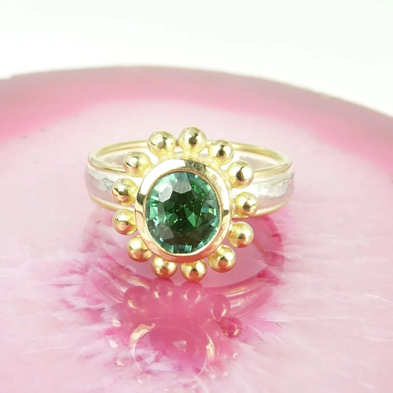 Turquoise gem rings-Green tourmaline Courtesan Ring