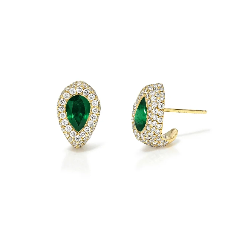 Thick hoop earrings-Pavé Pear Emerald Stuggies