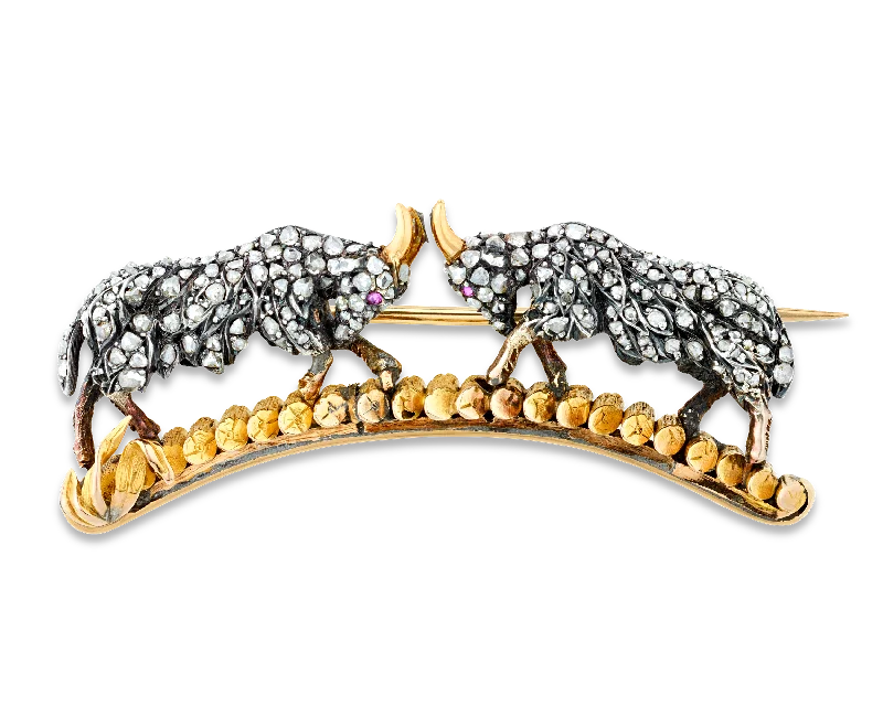 Carved name brooch-Victorian Diamond Ram Brooch