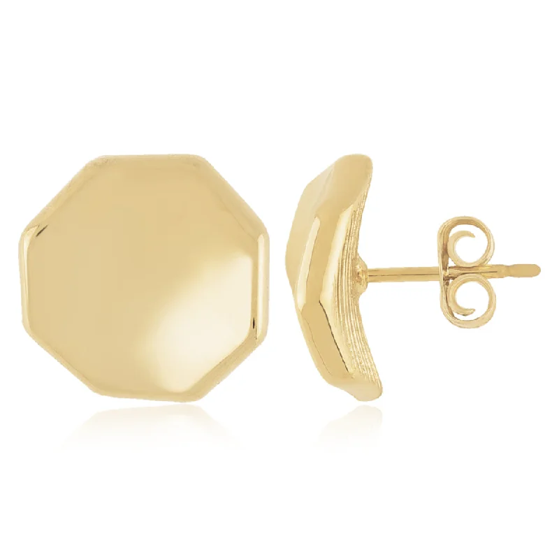 Polished art earrings-14k Yellow Gold Octagon Dapped Stud Earrings